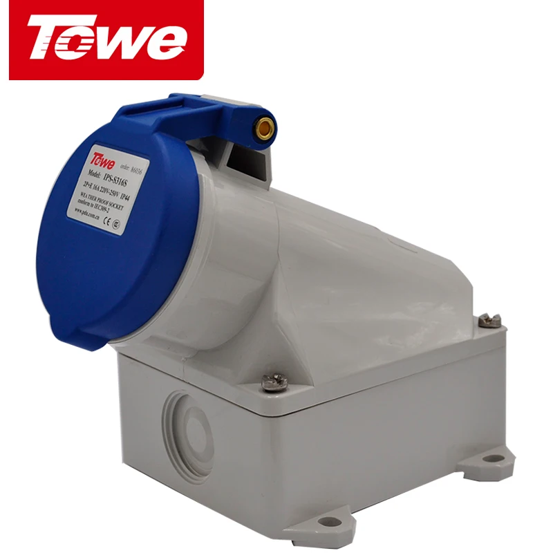 Towe Промышленный разъем IPS S316S 16A 3 контакта 2P + E гнездо IP44 поверхностного