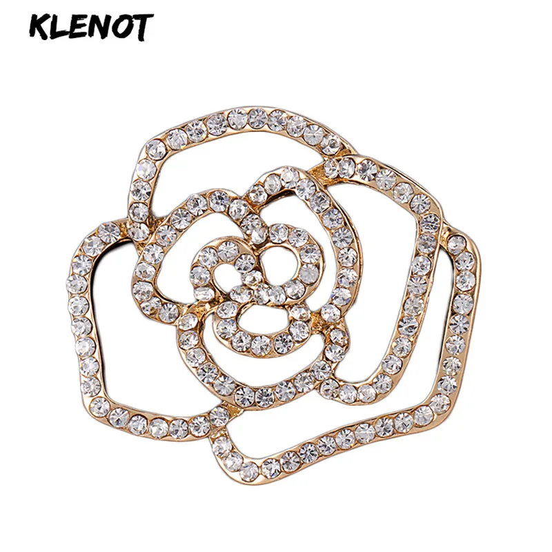 Love Rose Camellia Flower Brooch Pin Rhinestone Crystal Pins and Brooches For Women Corsage Plant Jewelry | Украшения и
