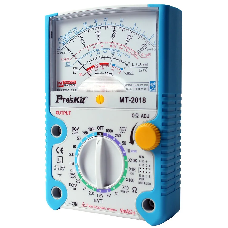 

MT-2018 Analog Multimeter Protective Function Analog Multimeter Safety Standard Professional Ohm Test Meter DC AC VoltageTester