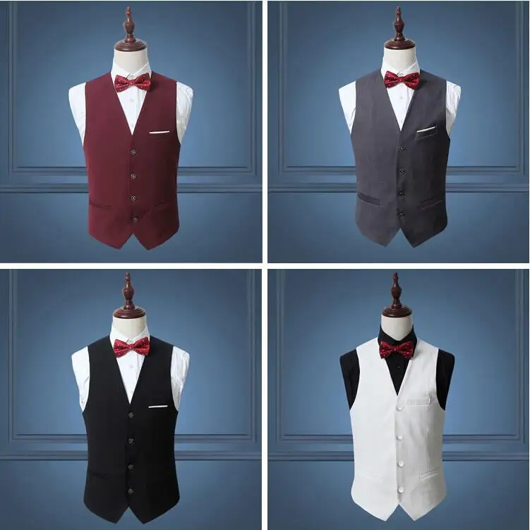 

Red Classy Men Suit Vest Solid Black White Single Breasted Slim Dress Business Waistcoat Mens Dance Party Wedding Vests M-2XL