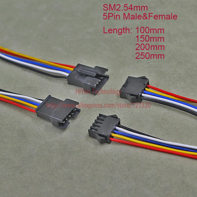 

10pairs SM2.54 SM 2.54mm Pitch 5Pin LED Connector 200mm to 500mm Male and Female Plug with Wire Cable For LED Stips lamps CCTV