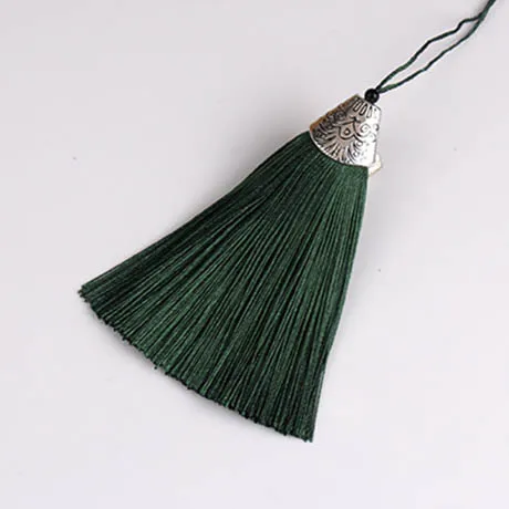 Dark green 10 шт., 8 см, цветные шелковые кисточки с колпачками, декоративные подвески с кисточками, серьги с подвесками для самостоятельного изготовления ювелирных изделий, аксессуары для вешалки - Цвет: Dark green