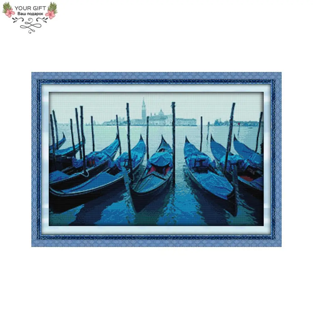 

Joy Sunday F762 14CT 11CT Counted and Stamped Home Decor Venice Boats Needlework Needlepoint Embroidery DIY Cross Stitch kits