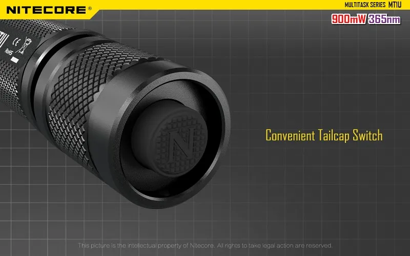 NITECORE MT1U многоцелевой светильник-вспышка 900 мВт 365 нм, длина волны, холодный светильник, удобный Ультрафиолетовый фонарь, светильник для рыбалки, охоты