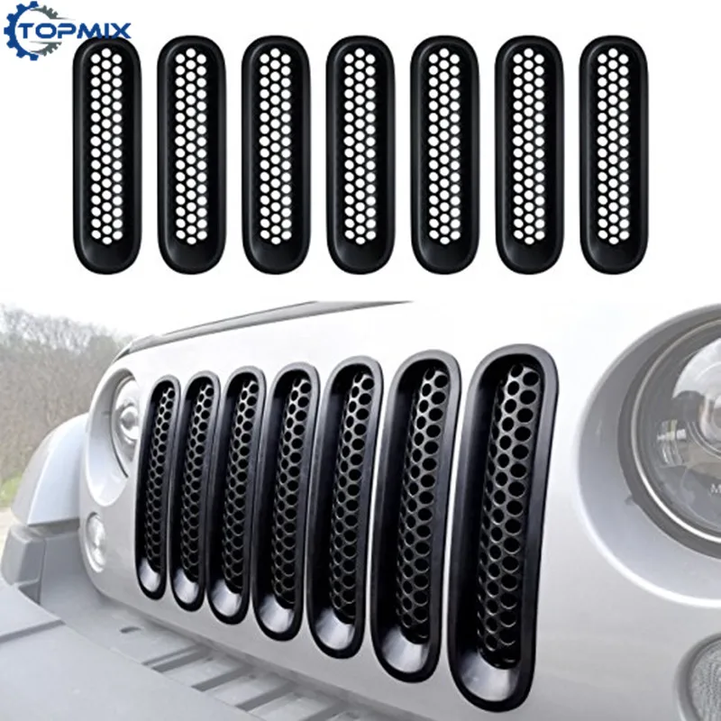 7 шт. Черный abs передняя решетка сетки вставьте крышку комплект для Jeep Wrangler Rubicon