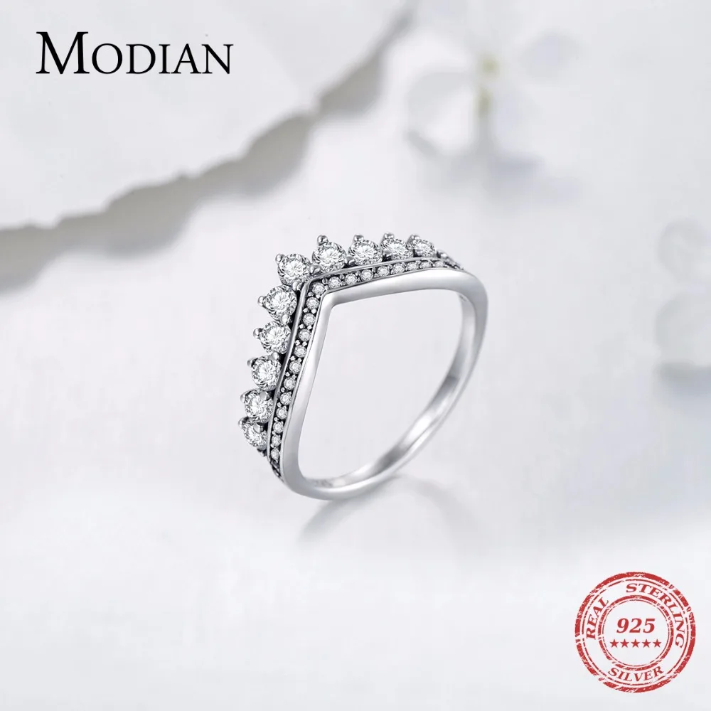 Modian модное Настоящее 925 пробы циркониевое кольцо на палец с короной классическое штабелируемое серебряное ювелирное изделие для женщин Свадебный Рождественский подарок