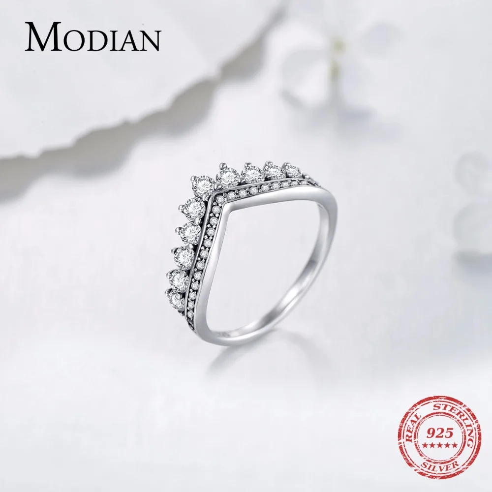 Modian модное 100% Настоящее 925 Стерлинговое циркониевое кольцо на палец с короной - Фото №1