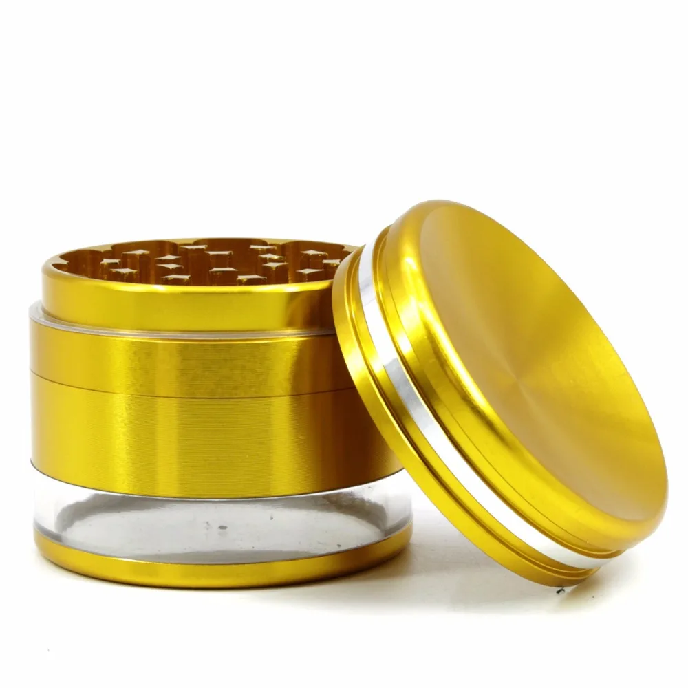 4 слоя из алюминиевого сплава травы табака smoke grinder 2 5 дюйма Диаметр прозрачное дно