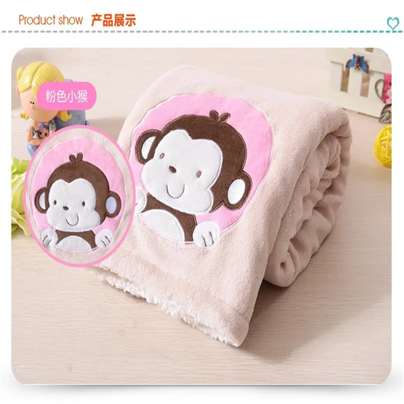 Pink Одеяло для новорожденных, уплотненное, теплое, Коралловое, флисовое, с рисунком обезьяны, для младенцев, пеленальный конверт, Bebe, постельные принадлежности, одеяло - Цвет: Pink