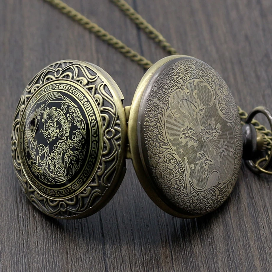 

Elegant Classic Watch Dragon and Phoenix Pocket Watch Chain Gift for Women Men Fashion New Arrival Fob Watches