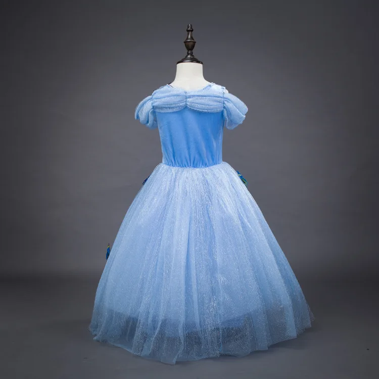 Christmas Girls Dress Long A-line Cute Princess Short Sleeve Blue With Appliques Butterfly Evening Dresses | Детская одежда и