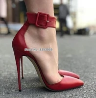 almudena top brand sexy red matte leather dress pumps square ankle buckle strap dress shoes celebrity daidy street fashion heels