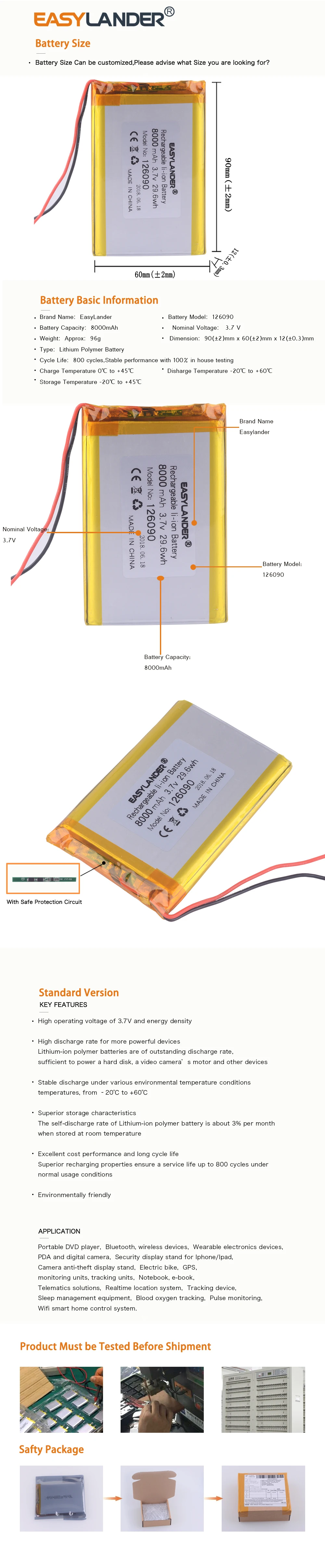 126090 3,7 V литий-полимерный 8000 mah DIY Мобильный аварийный аккумулятор для зарядки