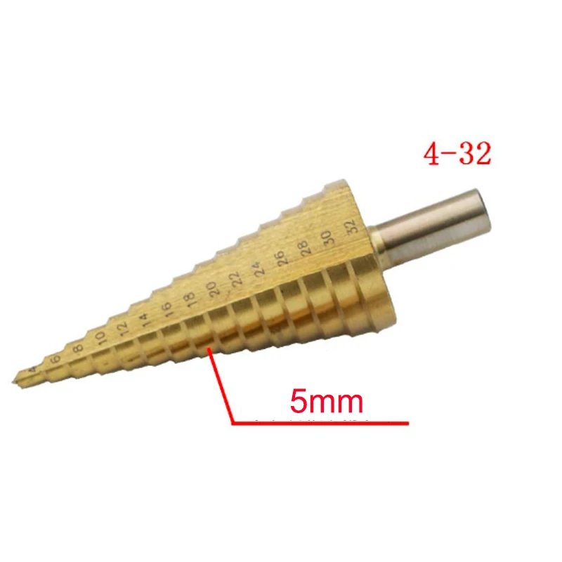 4-12mm 4-20mm 4-32mm Metric Spiral Flute/Large Step HSS Steel 4241 Cone Titanium Coated Drill Bits Cut Tool Set Hole Cutter