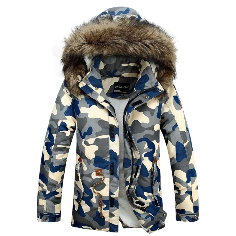 Зимний камуфляжный мужской пуховик с теплым меховым капюшоном.|coat down|coats coatscoat men |