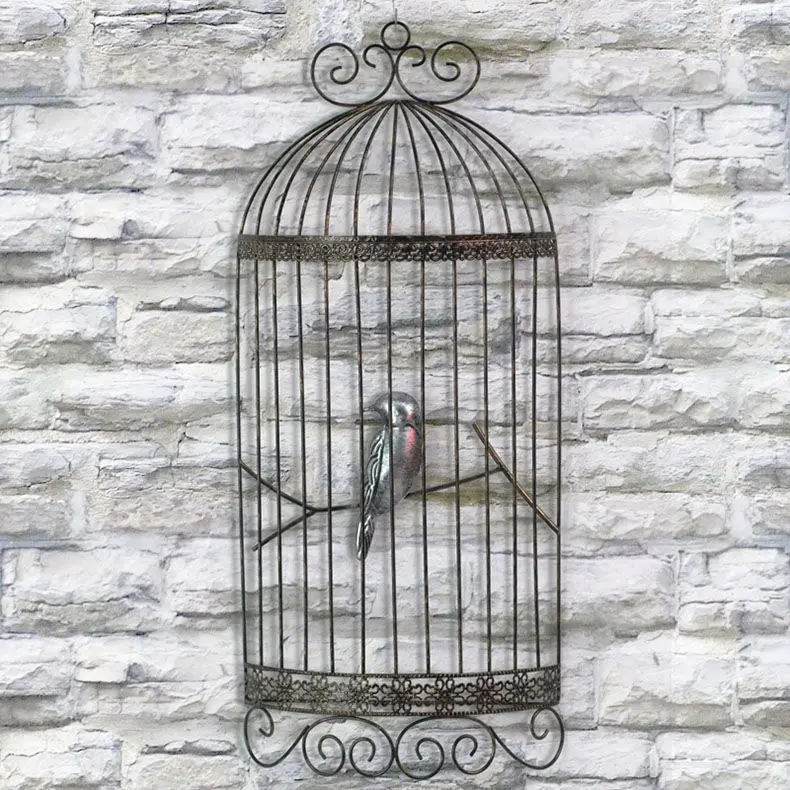 

Bird cage wall three-dimensional wall decoration retro wrought iron living room entrance European cafe wall decoration