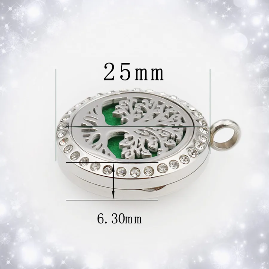 25mm necklace locket Lotus Ribbon tree of life diffuser Perfume 316L Stainless Steel with S.S beads chain 10pad | Украшения и