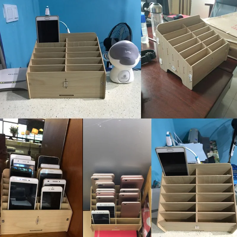 wooden mobile phone management storage box creative desktop office meeting finishing grid multi cell phone rack shop display free global shipping