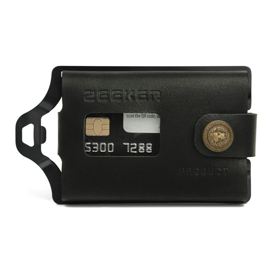 Black-black ZEEKER Металл Rfid Блокировка Карты ID держатель кредитных карт кошельки Кожаный минималистичный кошелек передний карман кошелек-хаки - Цвет: Black-black