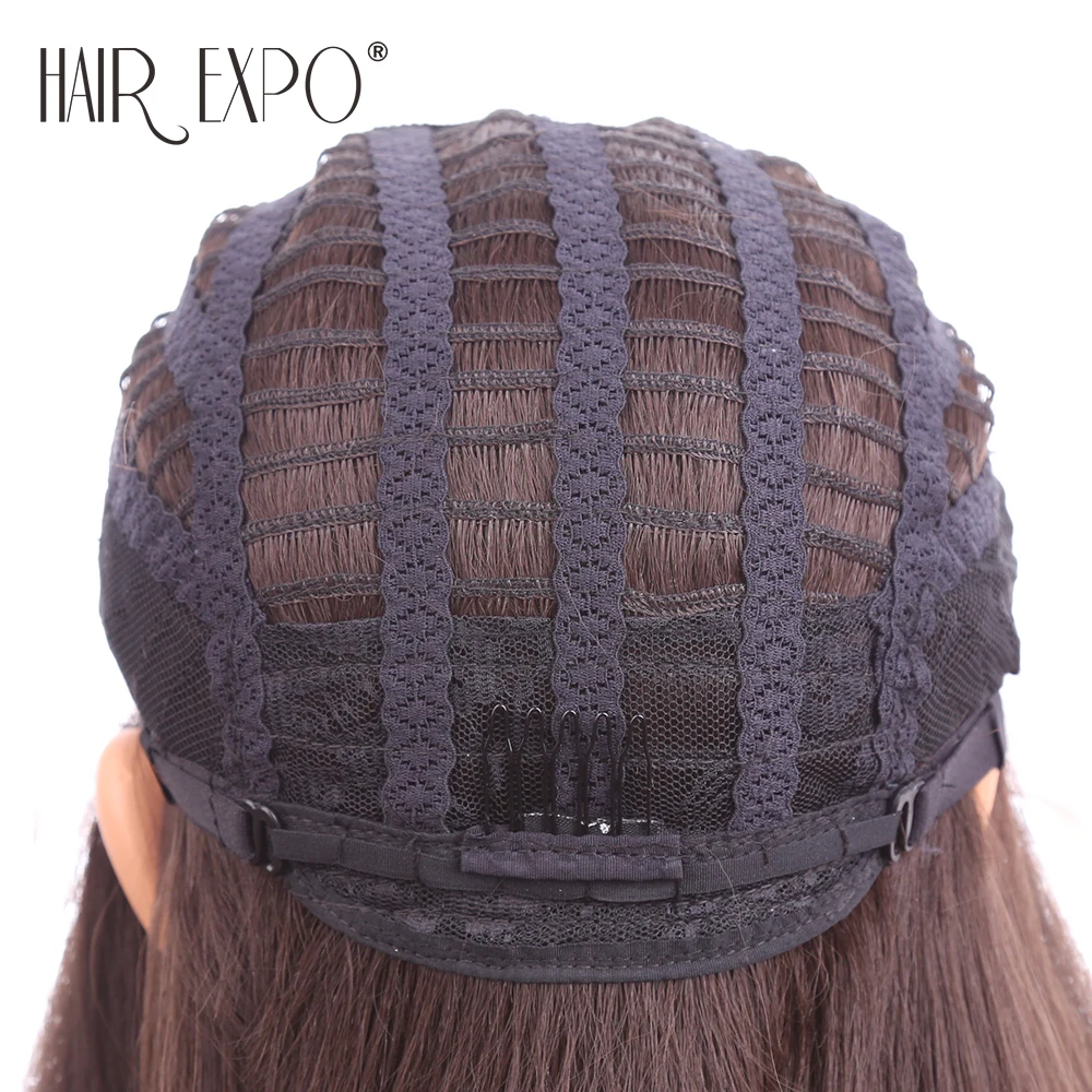 

Hair Expo City Straight Synthetic Wig 26inch Two Tone Long Lace Front Wig Grey Gold Glueless Natural Hairline Side Part