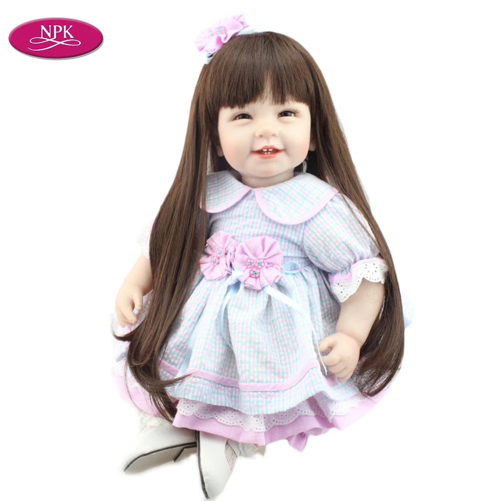 NPK 55CM Reborn Baby Doll Toy for Girl Vinyl Newborn Long Hair Princess Fashion Realista Bebe Menina Birthday Gift 2019 | Игрушки и