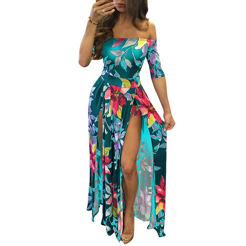 Big Size Women Dress Summer Ankle-Length Long Heigh Qaulity Floral Print High Slit Bohemian Maxi Beachwear | Женская одежда