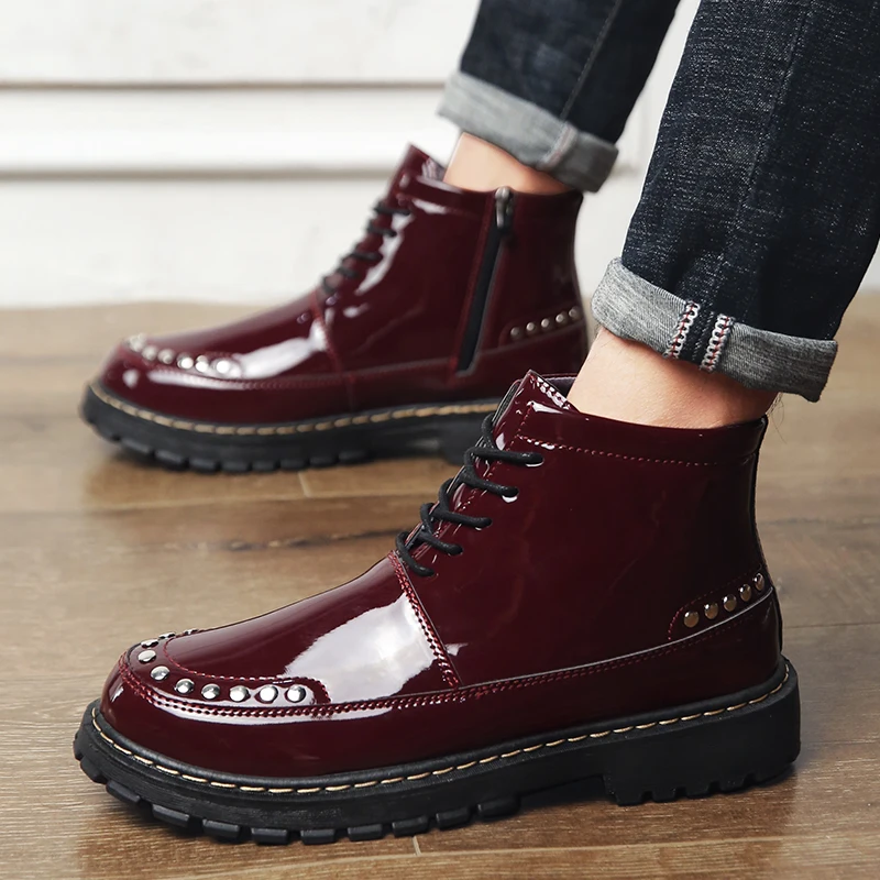 Мужские сапоги Martens черного цвета красного вина Для мужчин модные ботинки