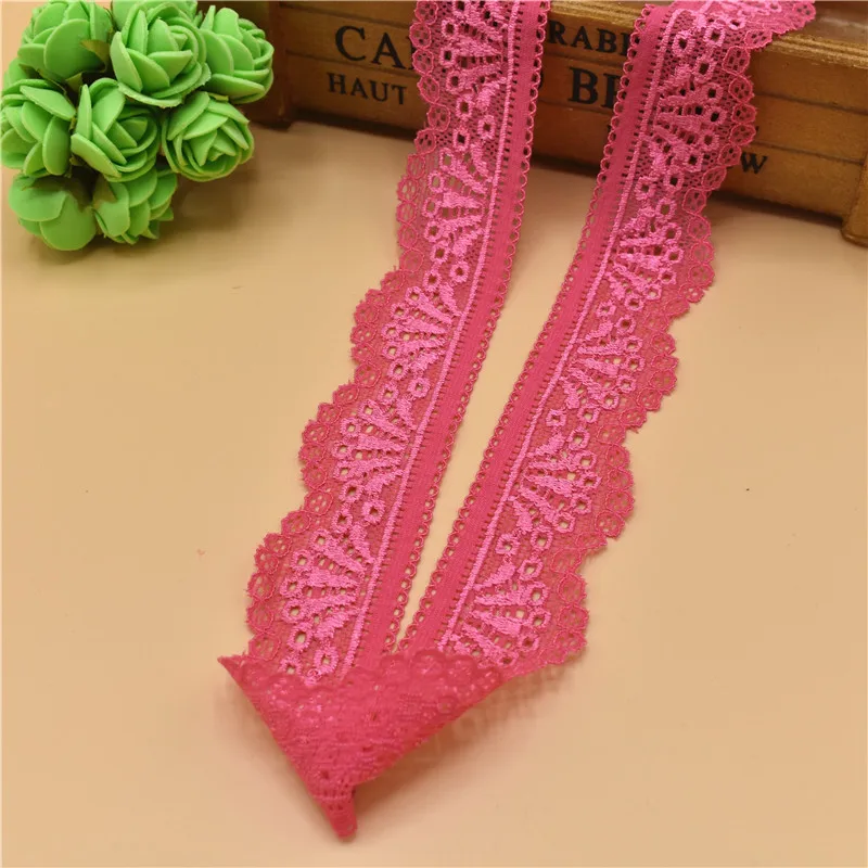 watermelon red 30mm Красивая 5 ярдовая эластичная кружевная лента французская африканская кружевная отделка для шитья белая кружевная отделка африканская кружевная ткань - Цвет: watermelon red 30mm