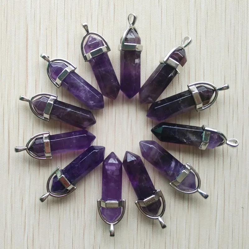 Модный натуральный аметистовый камень фиолетовый шестиугольный лечебный