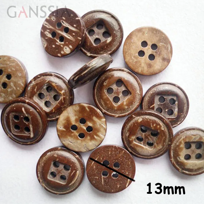 50pcs/lot Size:13mm Classic Round natural coconut buttons 4-holes for garment Garment accessories (kk-405) | Дом и сад