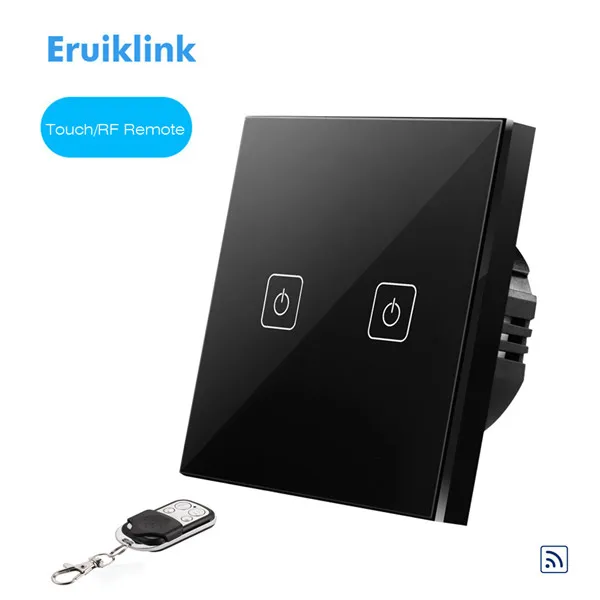 Eruiklink ЕС/Великобритания Тип дистанционного управления Переключатель 1 2 3 банда 1 способ, Кристалл Стекло переключатель панель, пульт настенный сенсорный переключатель для умного дома - Цвет: black 2gang
