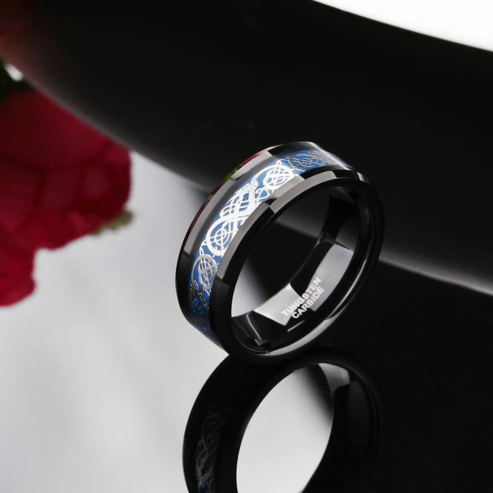 Somen кольцо для мужчин 8 мм черное вольфрамовое кельтский Дракон инкрустированное