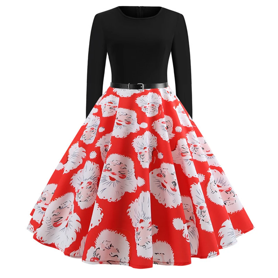 Женское рождественское платье Санта Клауса 2018 Hepunrn style Pin Up вечерние Swing Party dress