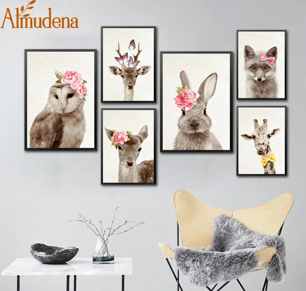 Альмудена без рамки скандинавский мультфильм Животные холст Художественная
