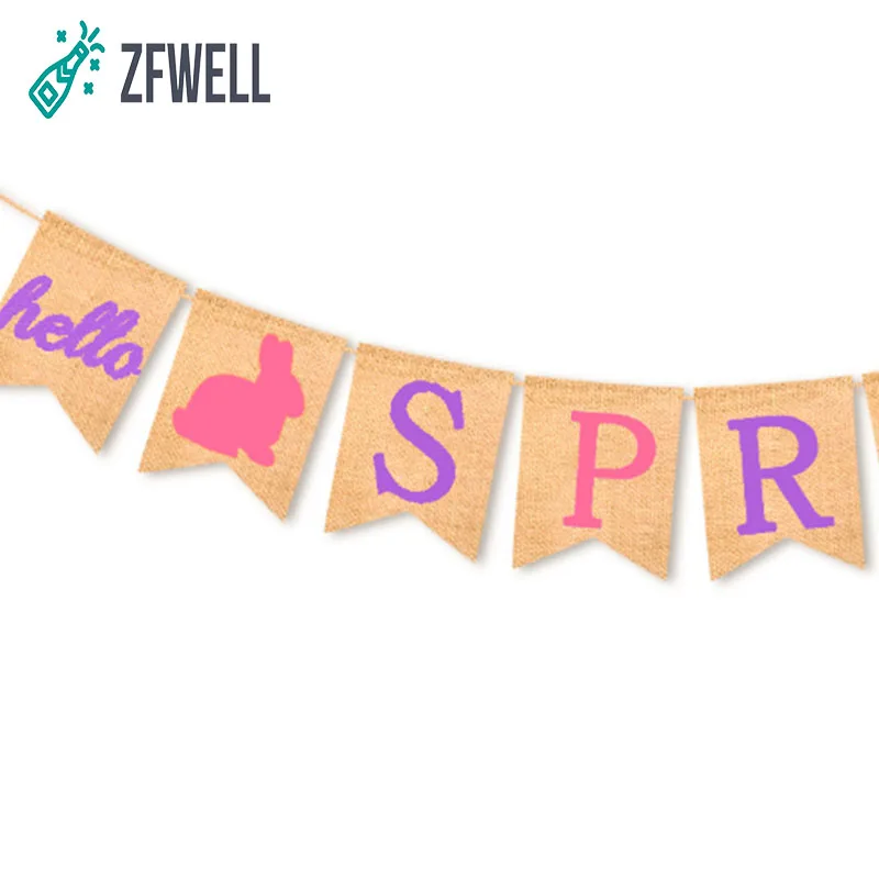 ZFWELL 1pz/партия Привет Весна Мешковина письмо ласточкин хвост баннер тянуть флаг