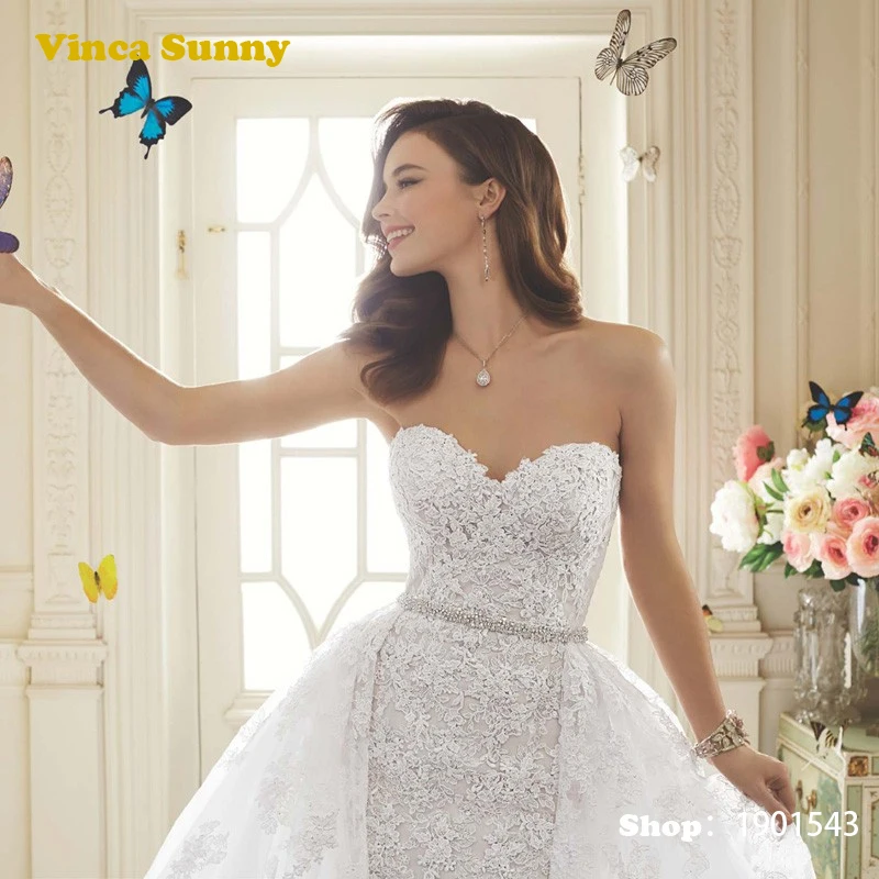 Vinca Sunny 2017 Mermaid Wedding Dresses Lace Applique Beads Vestidos De Noiva renda with Detachable Train white wedding gown | Свадьбы и