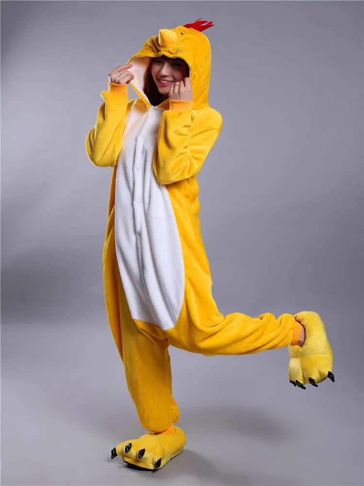 Кигуруми унисекс Зимние Kawaii зодиака курица пижамы комбинезоны Аниме Толстовка