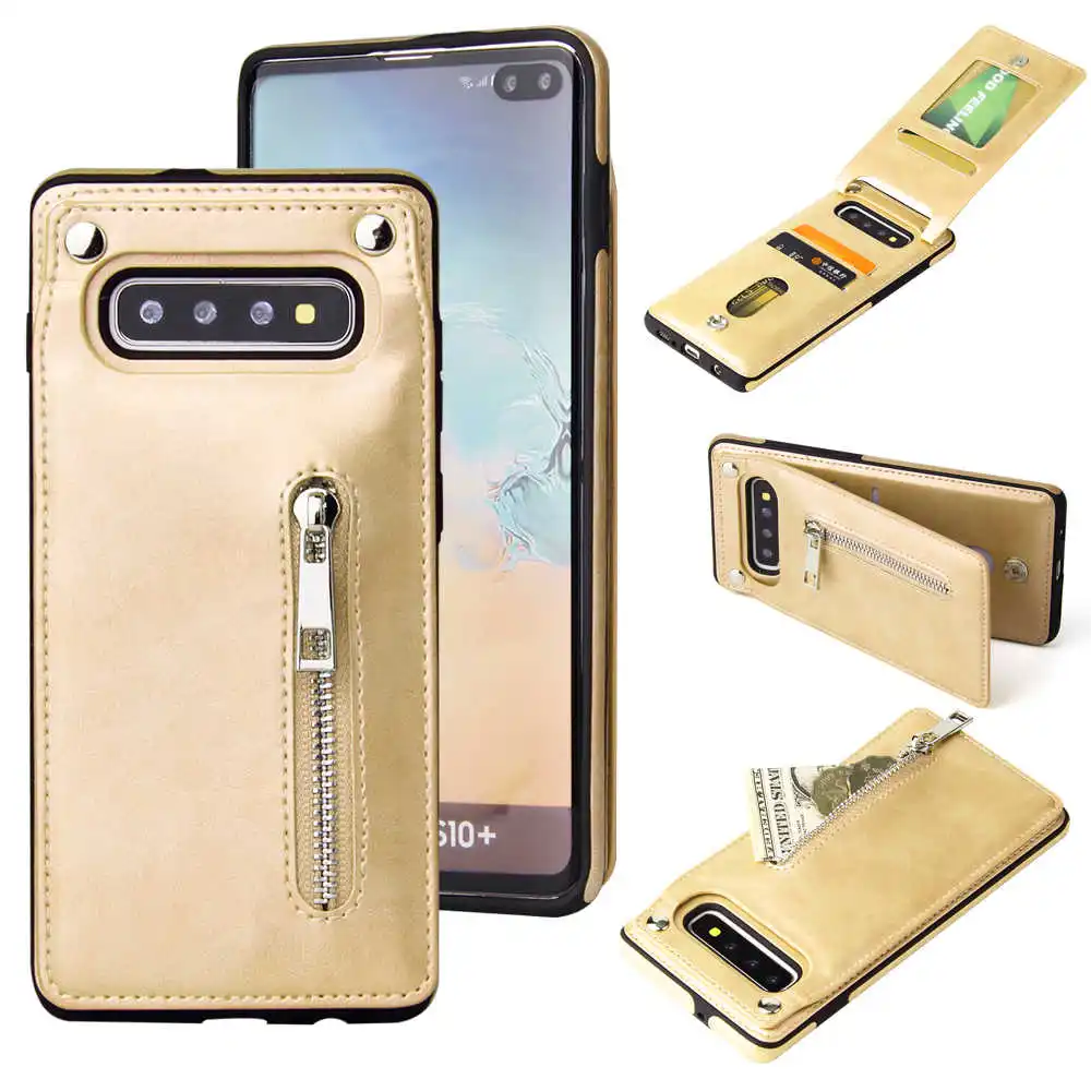 Gold Вертикальный флип-чехол на молнии для samsung Galaxy S10, S9, S8 Plus, S10E, Note 9, 8, чехол, кожаный держатель для карт, Роскошный кошелек, сумка для телефона - Цвет: Gold