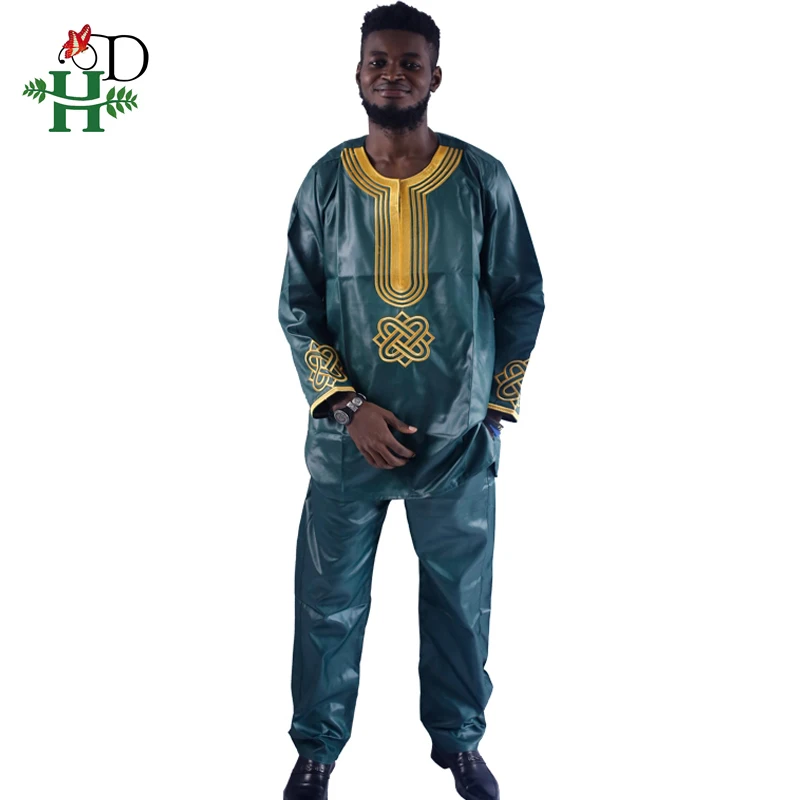 H & D 2019 Мужская традиционная африканская одежда bazin riche hombres camisa con pantalones bordado camiseta
