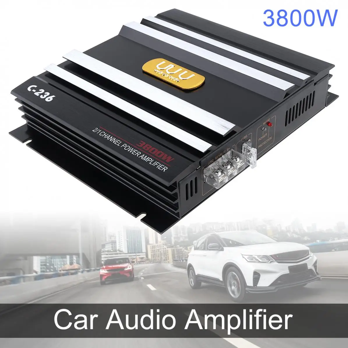 3800W  Black Class AB Digital 2 Channel Aluminum Alloy Car Stereo Amplifiers Universal Auto Audio Power Amplifier