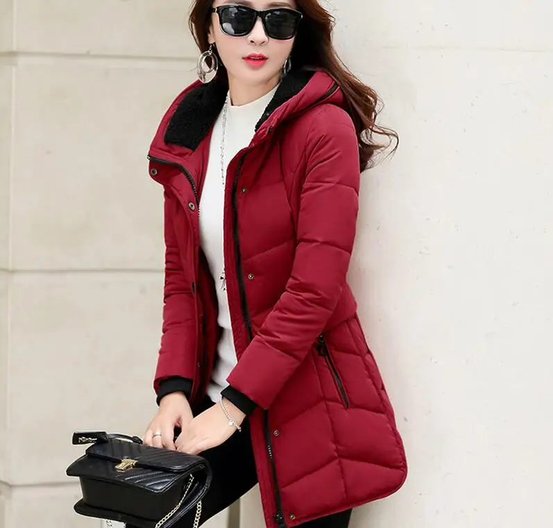 

M-3XL Hot / Winter Female New Fashion Long Hooded Waist Cultivate One's Morality Cotton-padded Clothes