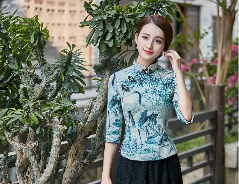 Sheng Coco 9 цветов китайские Топы Ципао Женская футболка Китай Mujer лето узор Cheongsam Китайская традиционная блуза одежда