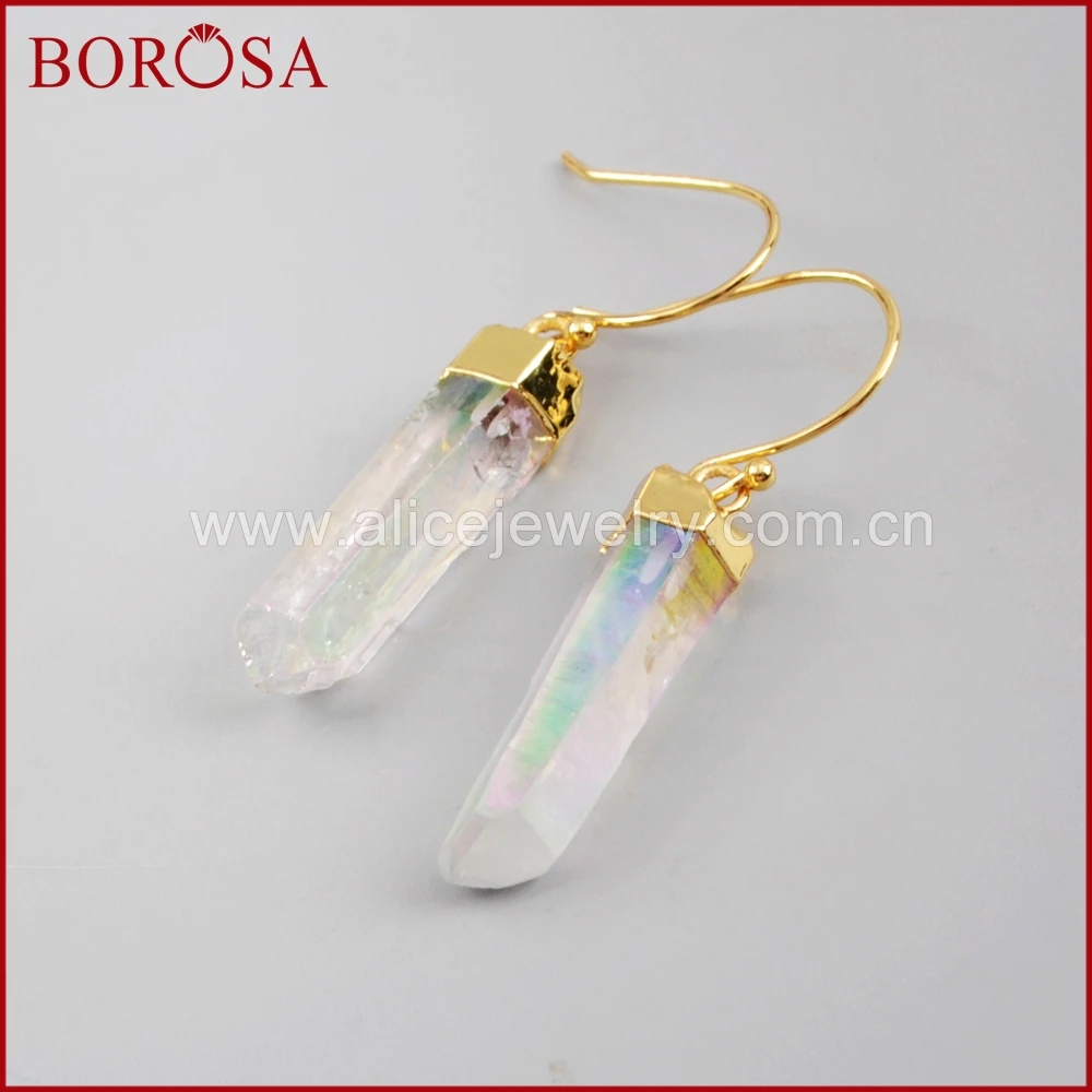BOROSA 5/10 пар в комплекте; AB Цвет Титан с украшением в виде кристаллов Точка серьги в виде капель для Для женщин модная обувь с украшением в виде кристаллов столб кварц кластера серьги G1606