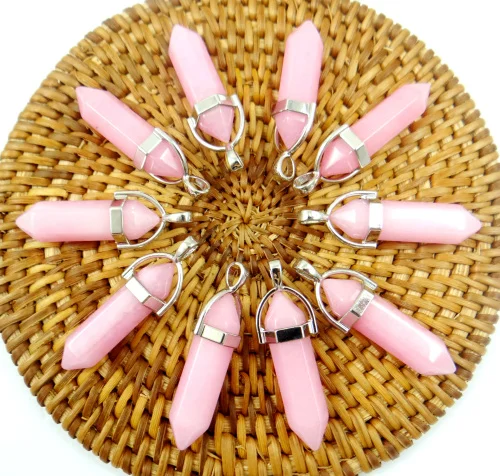 Pink jade Натуральный камень, флюоритовый кварц, кристалл, бирюза, Лапис, тигровый глаз, чакра, подвеска для изготовления ювелирных изделий, ожерелье, аксессуары, 24 шт - Окраска металла: Pink jade
