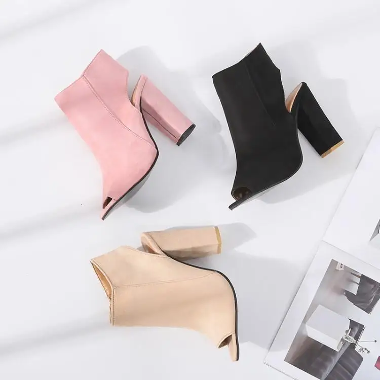 Slim Ankle Boots for Women Peep Toe Square High Heel Boot Cut-out Shoes Woman Fashion Bota Feminina Luxury Designers | Обувь