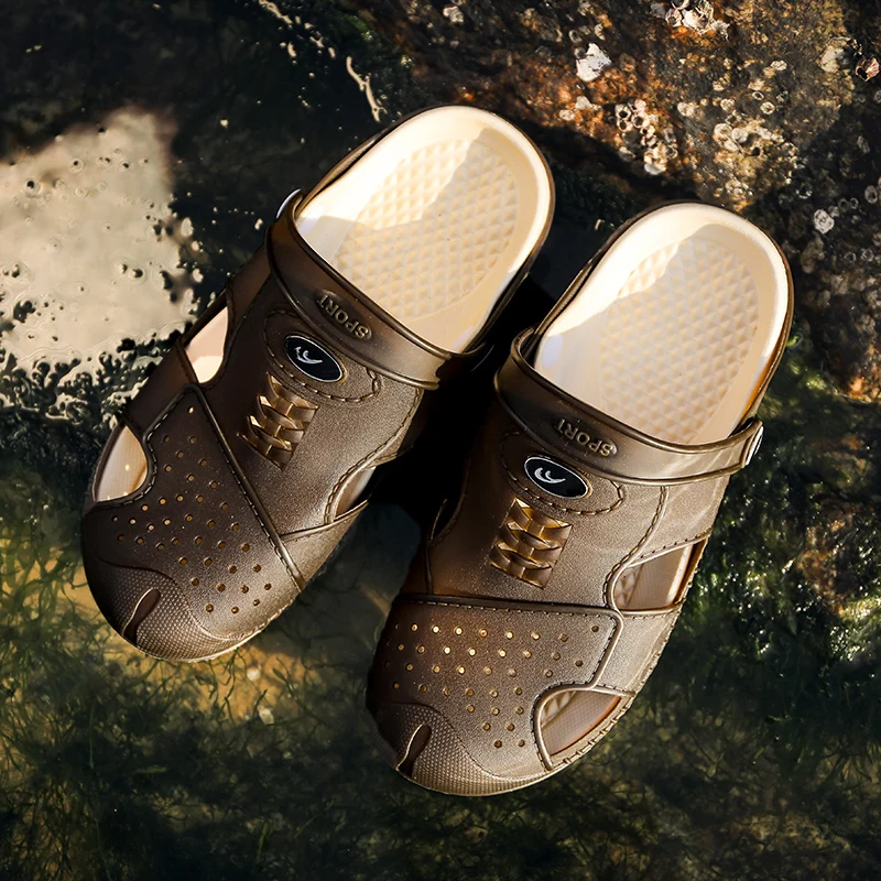 Classic Slip On Garden Shoes Men Quick Drying Summer Beach Slipper Hollow Flip Flop Outdoor Sandals Diano Gardening shoes | Спорт и