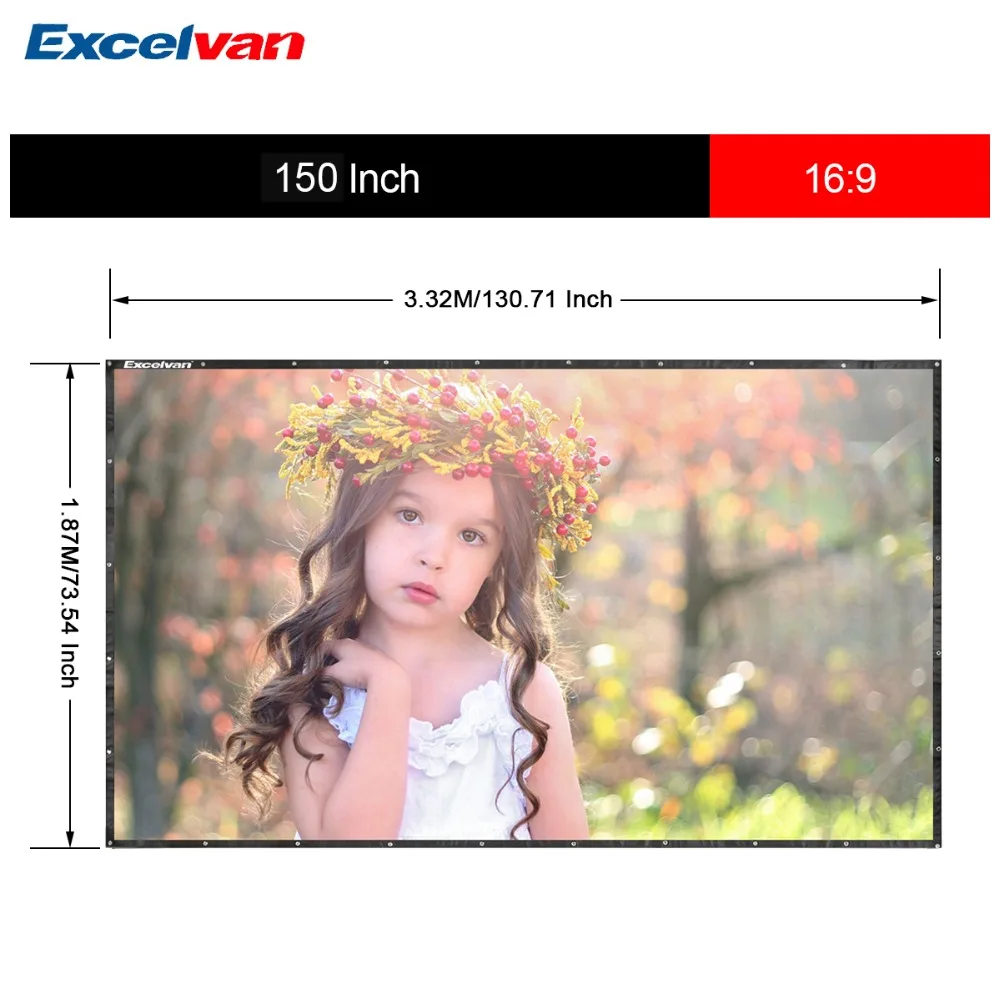 Excelvan 150 дюймов 16:9 складной ПВХ HD портативный домашний и наружный проектор экран с