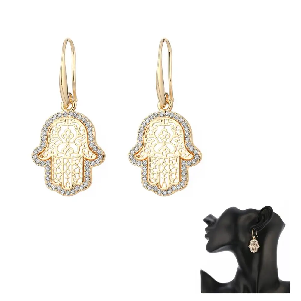 

Hand Fatima Hamsa Dangle Earring Hollow Pendant Gold Crystal Vintage Drop Brincos For Women Creative Gifts 2019 New Boho