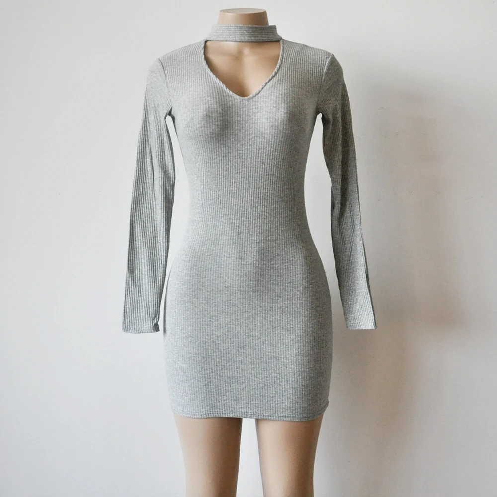 Для женщин облегающее платье Новинка 2017 года пикантные осенние вязаное Глубокий