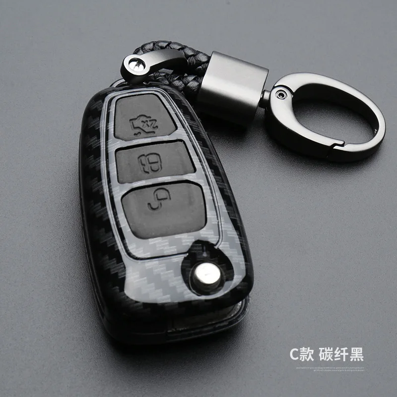 C Model Carbon Black Чехол для ключей из углеродного волокна для Ford Fiesta Focus 3 4 MK3 MK4 Mondeo Ecosport Kuga Focus ST - Название цвета: C Model Carbon Black